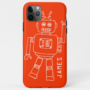 Funda Para iPhone 11 Pro Max Robot divertido llamado naranja y chicos blancos