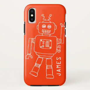 Funda Para iPhone XS Robot divertido llamado naranja y chicos blancos