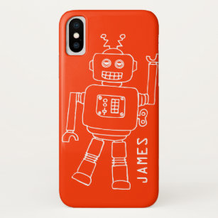 Funda Para iPhone X Robot divertido llamado naranja y chicos blancos