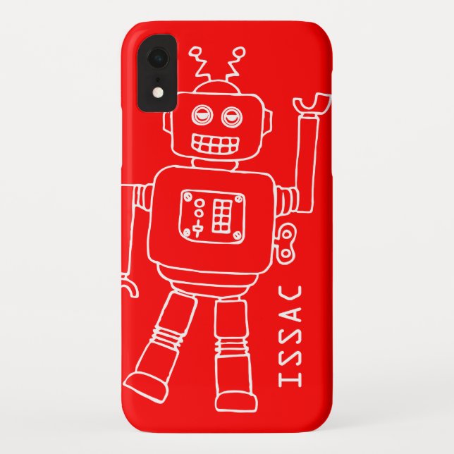 Funda De Case-Mate Para iPhone Robot divertido llamado niños rojos y blancos (Reverso)