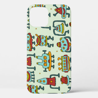 Funda Para iPhone 12 Robots Aliens Ilustracion de patrones de vintage