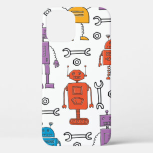 Funda Para iPhone 12 Robots de garabatos. Patrón sin foco. Personalizad
