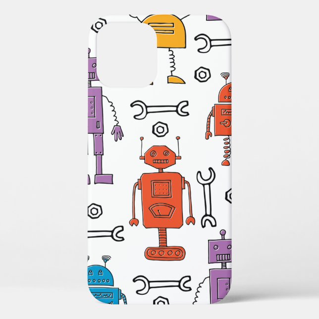 Funda De Case-Mate Para iPhone Robots de garabatos. Patrón sin foco. Personalizad (Reverso )