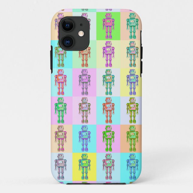 Funda De Case-Mate Para iPhone Robots pop retro (Reverso)