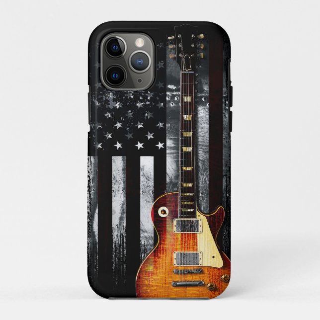 Funda De Case-Mate Para iPhone Rock Retro N Roll Bandera Estadounidense Guitarra (Reverso)