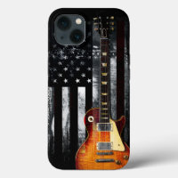 Rock Retro N Roll Bandera Estadounidense Guitarra