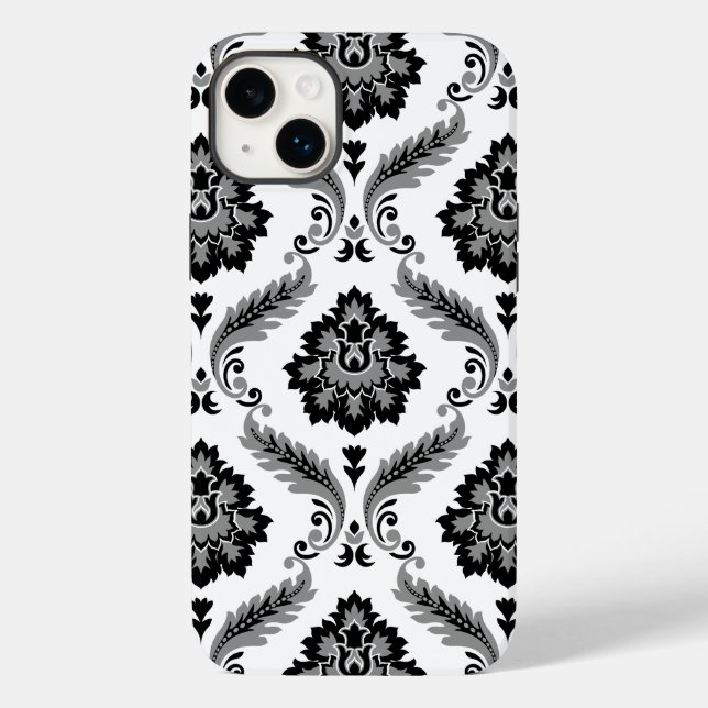 Funda De Case-Mate Para iPhone Rococo Damask Pattern Grey Black White (Reverso )