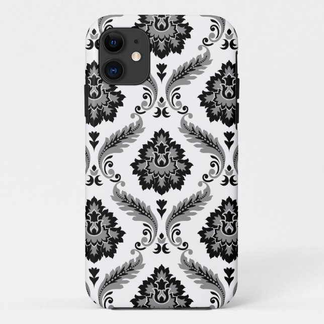 Funda De Case-Mate Para iPhone Rococo Damask Pattern Grey Black White (Reverso)