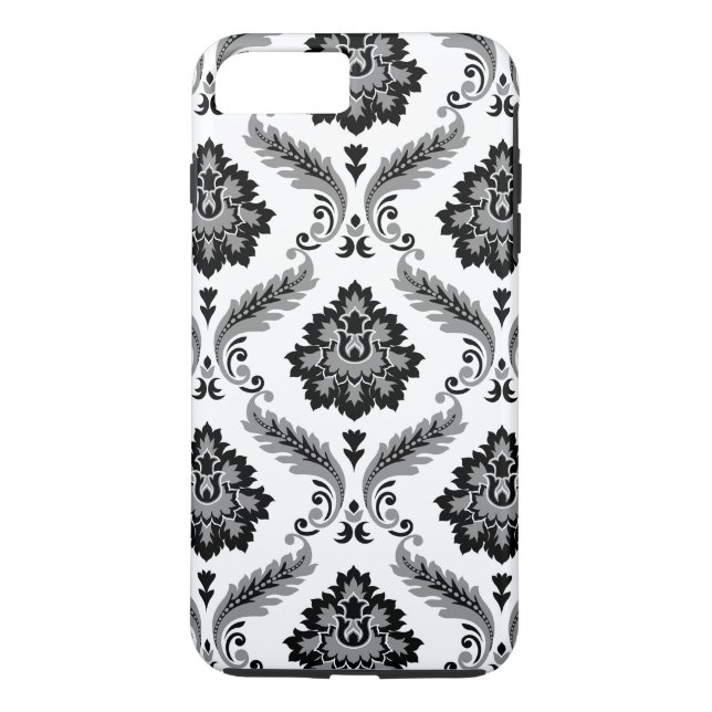 Funda De Case-Mate Para iPhone Rococo Damask Pattern Grey Black White (Reverso)