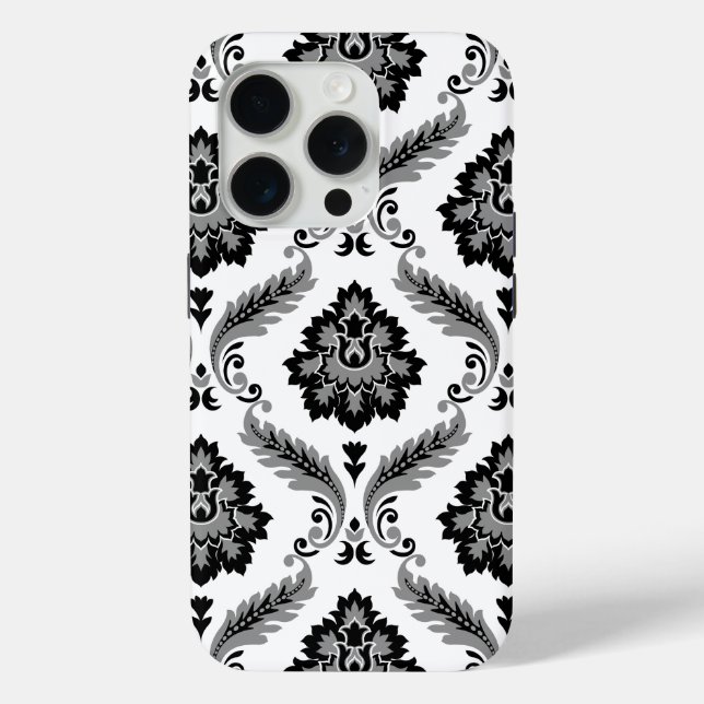 Funda De Case-Mate Para iPhone Rococo Damask Pattern Grey Black White (Reverso )