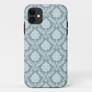 Funda Para iPhone 11 Rococo Damask Rpt Patrón Pato Huevo Azul+Verde Tea