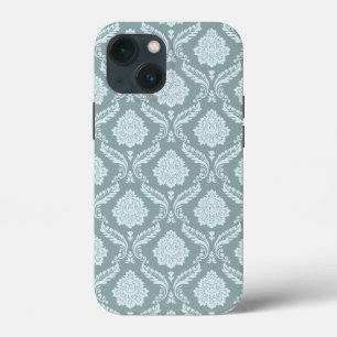 Funda Para iPhone 13 Mini Rococo Damask Rpt Patrón Pato Huevo Azul+Verde Tea