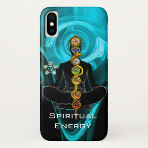 Funda Para iPhone X ROD ASCLEPIUS,7 CHAKRAS YOGA LOTUS POSE Blue