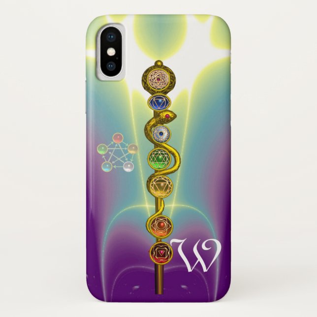 FUNDA DE Case-Mate PARA iPhone ROD DE ASCLEPIUS 7 CHAKRAS,YOGA ,ENERGÍA ESPIRITUA (Reverso)