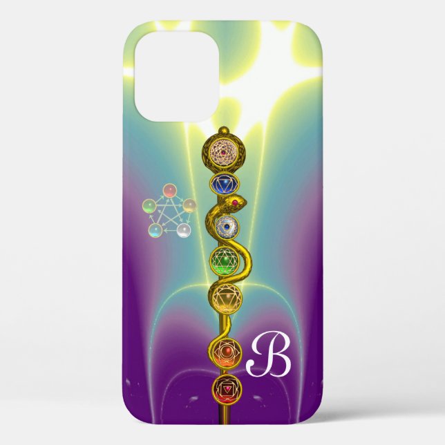 FUNDA DE Case-Mate PARA iPhone ROD DE ASCLEPIUS 7 CHAKRAS,YOGA ,ENERGÍA ESPIRITUA (Reverso )