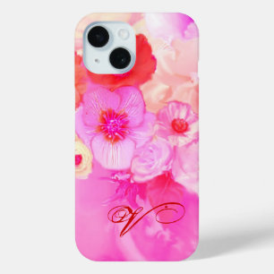 FUNDA PARA iPhone 15 ROJAS ROSAS BLANCAS Y FLORES DE ANÉMONA ROSADAS MO