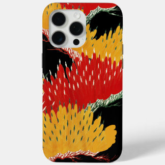 FUNDA PARA iPhone 15 PRO MAX ROJO AMARILLO NEGRO ABSTRACTO FLORAL JAPONESA
