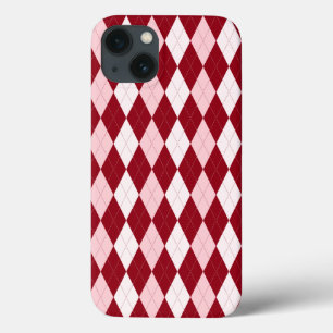 Funda Para iPhone 13 Rojo Argyle Crimson Forma de Diamante Pequeño Rosa