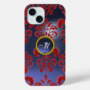 Funda Para iPhone 15 ROJO AZUL DAMASK GEMSTONE MONOGRAM Floral