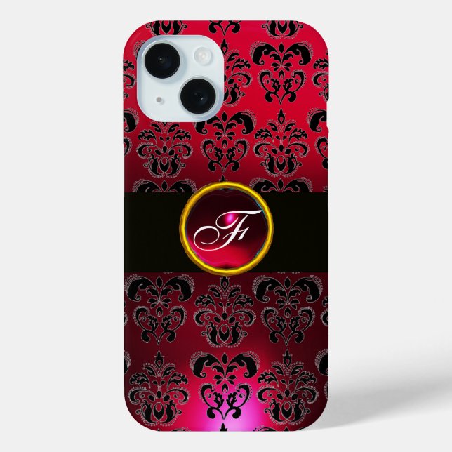 FUNDA DE Case-Mate PARA iPhone ROJO BURGUNDY BLACK DAMASK GEM STONE MONOGRAM (Reverso )