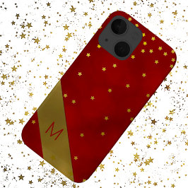 Funda Para iPhone 13 Rojo con Estrellas Doradas Monogramado