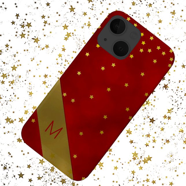 Funda De Case-Mate Para iPhone Rojo con Estrellas Doradas Monogramado (Subido por el creador)