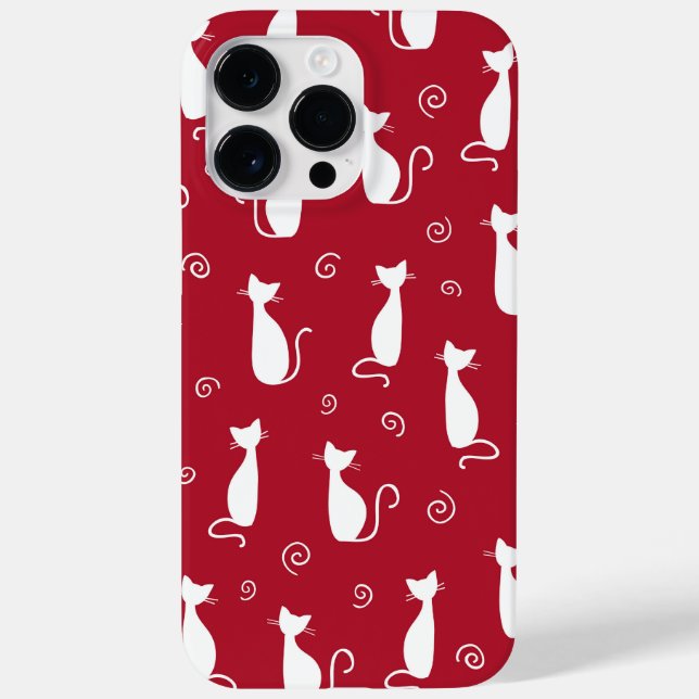 FUNDA DE Case-Mate PARA iPhone ROJO CON PATRÓN CAT SITUADO EN BLANCO (Reverso)