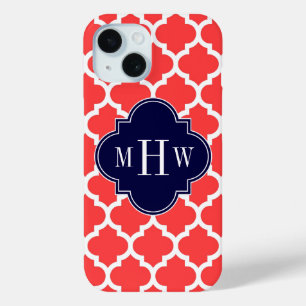 Funda Para iPhone 15 Rojo Coral Wht Marruecos #5 Azul Marino 3 Monogram