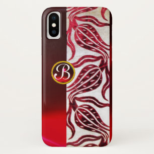 title_seo2 ROJO DAMASK VELVET TULIPS MONOGRAM Borgoña Blanco