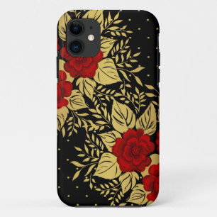 Funda Para iPhone 11 rojo, falso, oro, rosas, modelo, moda, elegante,