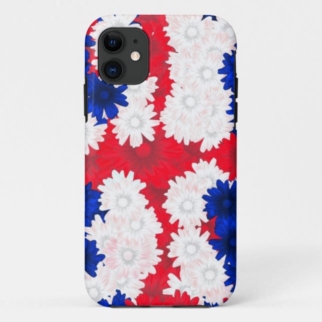 Funda De Case-Mate Para iPhone Rojo, floral azul (Reverso)