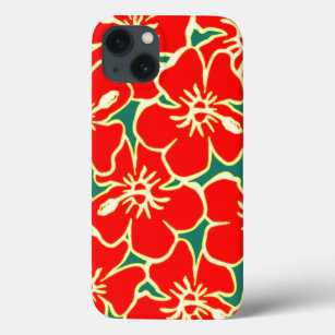 Funda Para iPhone 13 Rojo Floral Hibiscus Hawaiian Flores iPad Estuche