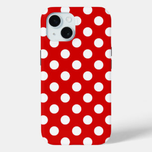 Funda Para iPhone 15 Rojo llamativo Con Patrón De Punto De Polka Blanco