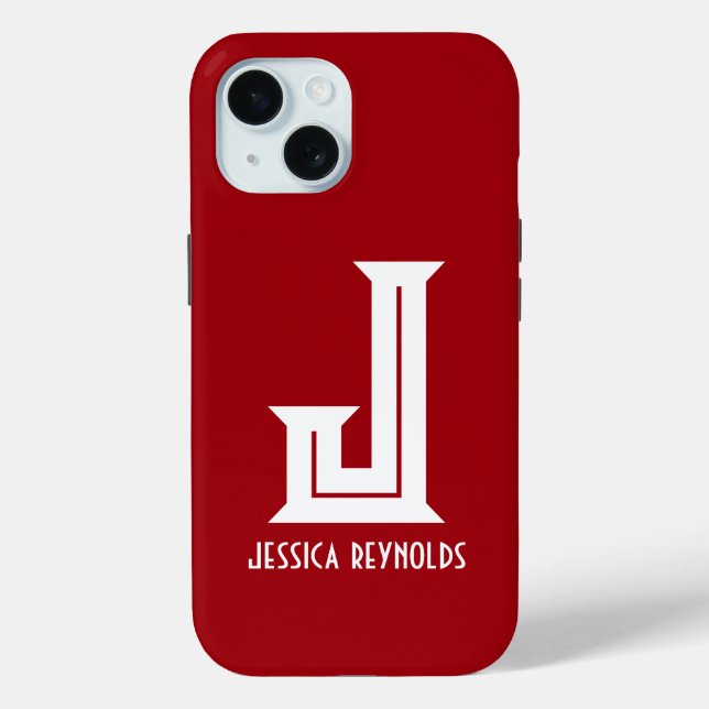 Funda De Case-Mate Para iPhone Rojo Monograma Mínimo (Reverso )