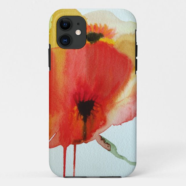 Funda De Case-Mate Para iPhone Rojo Poppies acuarela arte floral moderno (Reverso)