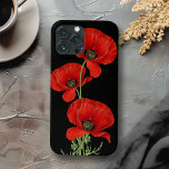 Funda Para iPhone 13 Pro Max Rojo Poppies Colorful Vintage Botanical<br><div class="desc">Un trío de adornos rojos coloridos adaptados de un ilustracion botánico vintage sobre un fondo negro que contrasta. Este funda colorido le da un toque elegante a su teléfono mientras lo protege de los arañazos y el desgaste. Protege tu teléfono con un bonito estilo.</div>