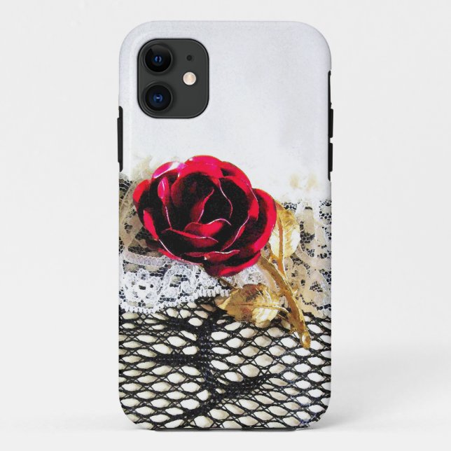 Funda De Case-Mate Para iPhone Rojo romántico y encaje blanco (Reverso)