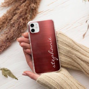 Funda Para iPhone 11 Rojo Rubí Metal Bruñido Falso