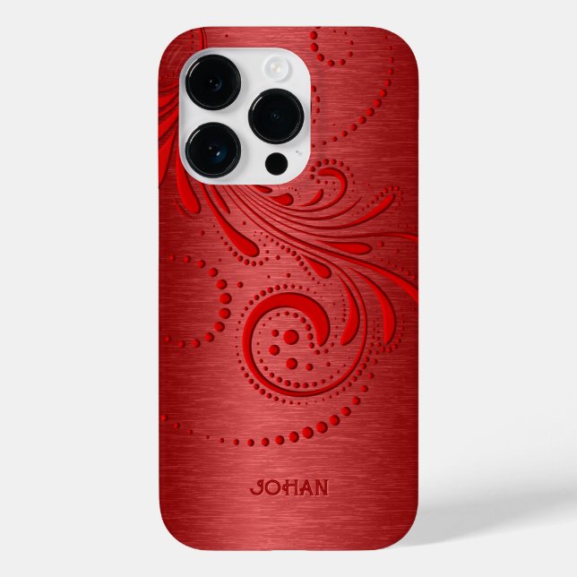 Funda De Case-Mate Para iPhone Rojo Swirl Metallic Rojo Pincel Acero apariencia (Reverso )