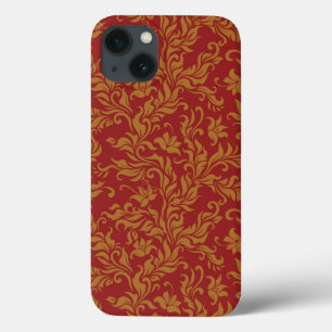 Funda Para iPhone 13 Rojo y estampado de flores del oro