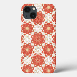 Funda Para iPhone 13 Rojo y modelo floral del cordón del oro