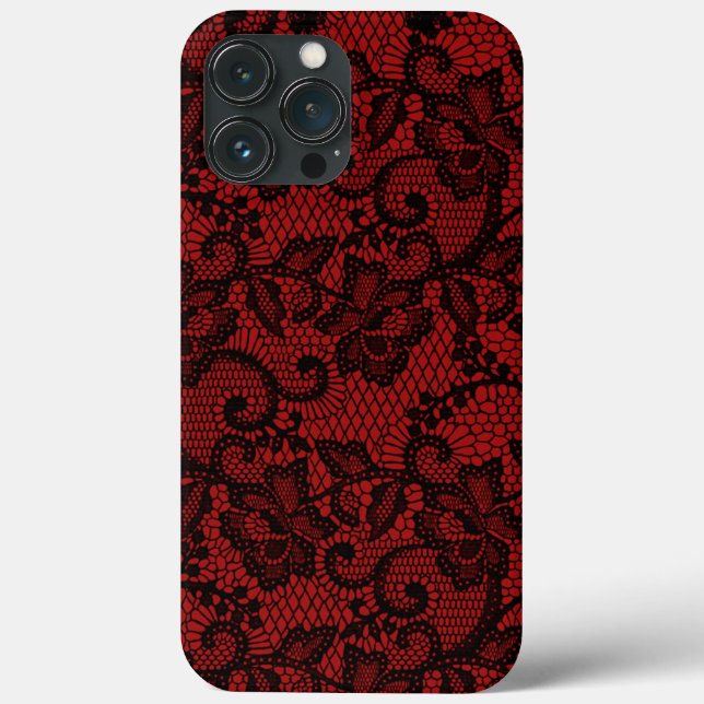 Funda De Case-Mate Para iPhone Rojo Y Negro Faux Lace (Reverso )