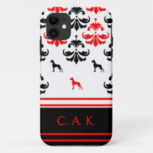 Funda Para iPhone 11 Rojo y negro floral Gran Danés Patrón