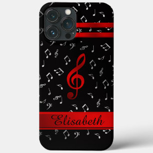 Funda Para iPhone 13 Pro Max rojo y negro, silber notas de música caja de nutri