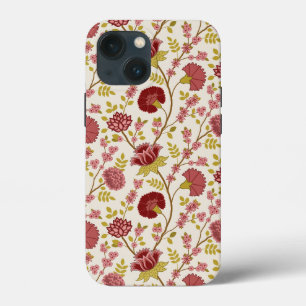 Funda Para iPhone 13 Mini Rojos de patrón floral jacobino rosan crema de oro