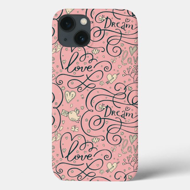 Funda De Case-Mate Para iPhone Romantic Pattern with Hearts and Birds (Reverso)