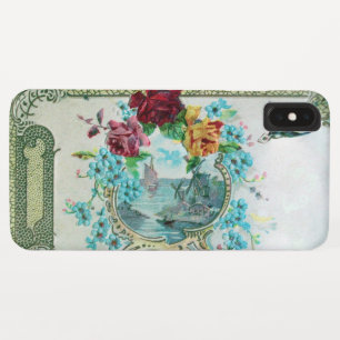 Funda Para iPhone XS Max ROMÁNTICA/ROSAS,FLORES AZULES CON PÁJARO Blanco