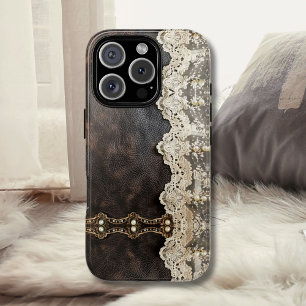 Funda Para iPhone 14 Pro Max De Case-Mate Romántico encaje de cuero vintage con aspecto feme