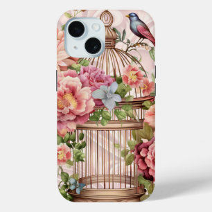Funda Para iPhone 15 Romántico Jaulón Floral Acuarela Vintage