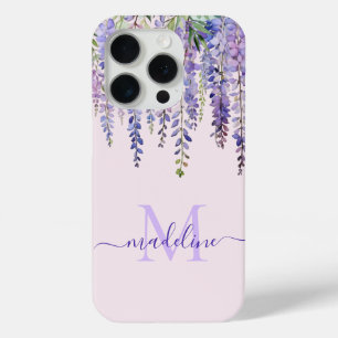 Funda Para iPhone 15 Pro Romántico Lilac Wisteria Wisteria Monograma Script